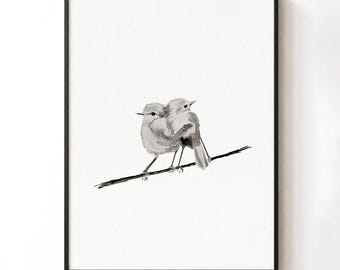 Kindred Birds Wall Art, Black and White Songbird Print