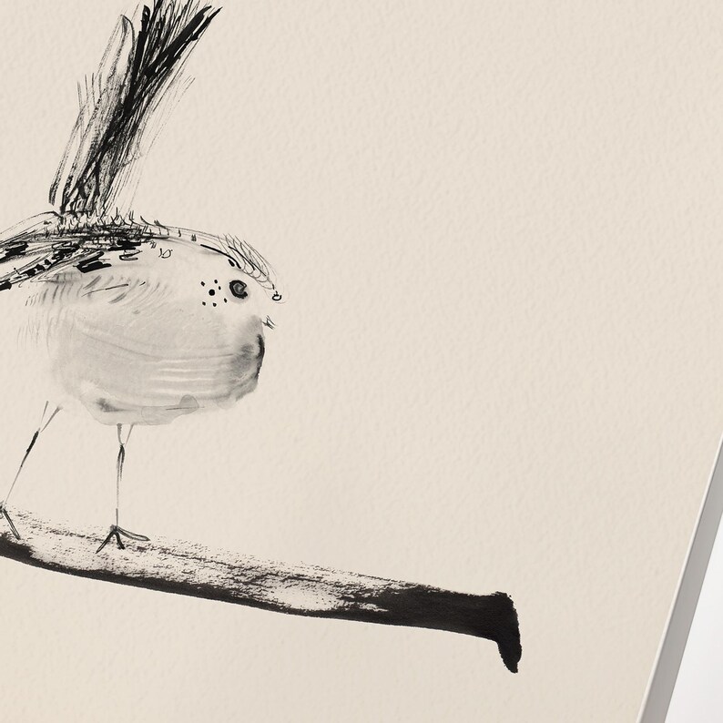 Minimalist Bird Art Print, Watercolor Bird Illustration, Ink Bird Sketch, Neutral Beige Black Wall Decor image 7