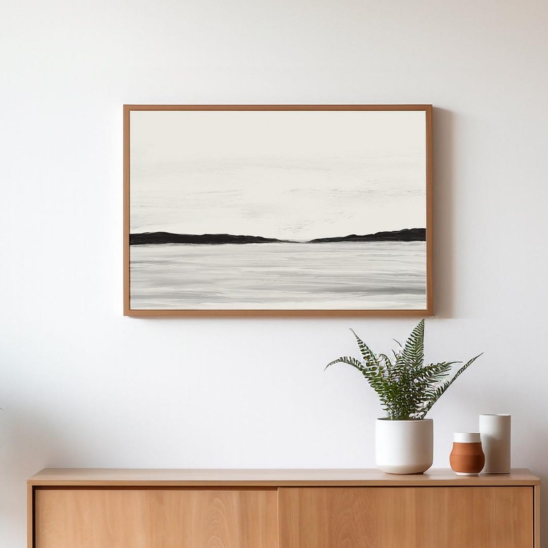 Minimalist Coastal Wall Art – Neutral Ocean Landscape Print, Modern ...