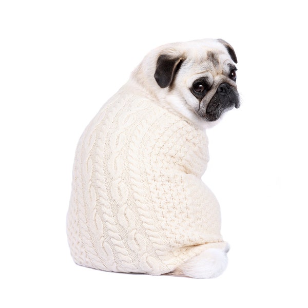 Cable Knit Dog Sweater - Dog Jumper - Winter Dog Clothing - Vanilla - Dog Clothing, Dog Accessories and Dog Gifts