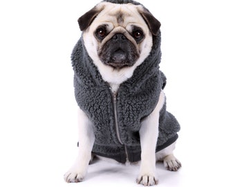 Grey Sherpa Dog Jacket with Zip - Winter Dog Jacket - Soft Sherpa Dog Coat - Dog/Puppy Clothing