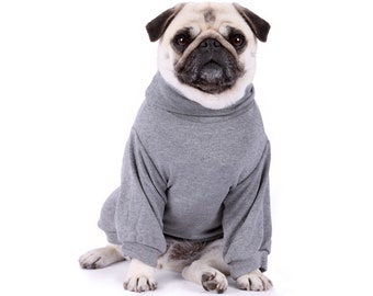 Snuggle Dog Tee - Grey - Dog T-Shirt - Long Sleeves and Roll Neck - Soft and Snuggly - Dog/Puppy Clothing - Leash Hole - Washable