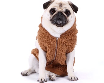 Casaco Sherpa Caramelo para Cães com Zíper - Casaco de Inverno para Cães - Casaco Sherpa Macio para Cães - Roupa para Cães/Filhotes