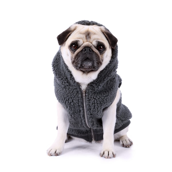 Grey Sherpa Dog Jacket with Zip - Winter Dog Jacket - Soft Sherpa Dog Coat - Dog/Puppy Clothing