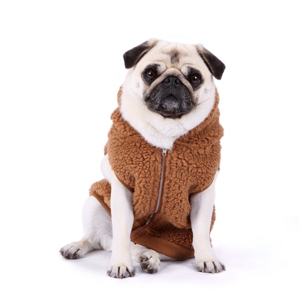 Veste pour chien Sherpa caramel avec fermeture éclair - Veste pour chien d’hiver - Manteau pour chien Sherpa doux - Vêtements pour chiens/chiots