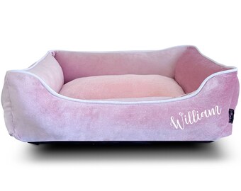 Personalised Dog Bed, LUXE Pink VELVET Luxury Dog Bed, Machine Washable, Pet Bed, Dog Gift, Premium Dog Bed, Plush Fleece Base, Puppy Bed