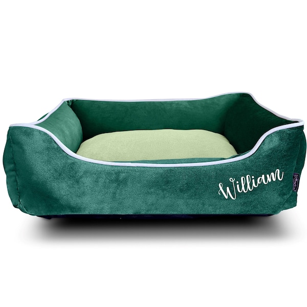 Personalised Dog Bed, LUXE Emerald Green VELVET Luxury Dog Bed, Machine Washable, Pet Bed, Dog Gift, Premium Dog Bed, Plush Fleece Base
