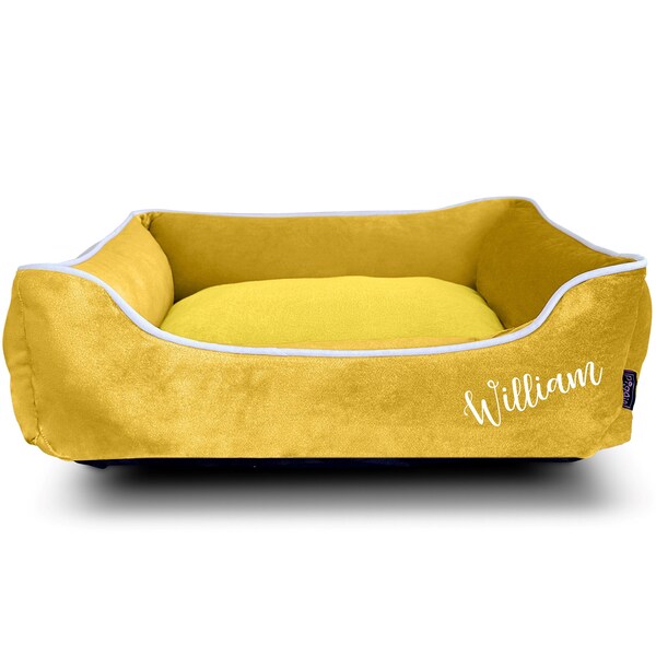 Personalised Dog Bed, LUXE Butterscotch VELVET Luxury Dog Bed, Machine Washable, Pet Bed, Dog Gift, Premium Dog Bed, Plush Fleece Base