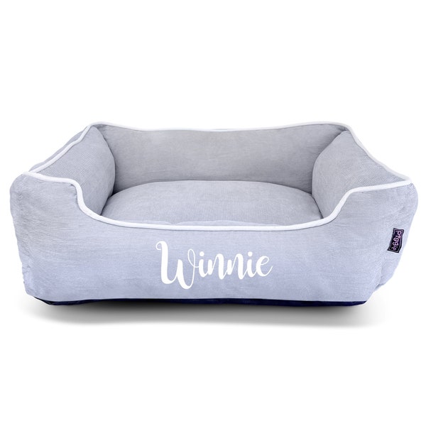 Lit pour chien personnalisé, Lit pour chien de luxe en velours côtelé GRIS, Lavable en machine, Chiens de petite à moyenne taille, Matelas pour chien, Cadeau pour chien