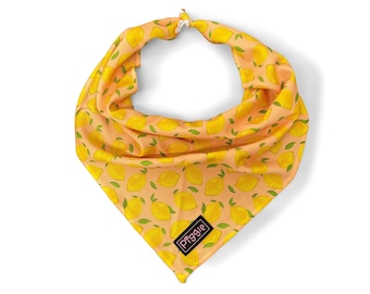 CITRUS GOT REAL Dog Bandana - Classic Triangular Tie-On Dog Bandana - Lemon Design Dog Bandana - Quality Dog Accessories