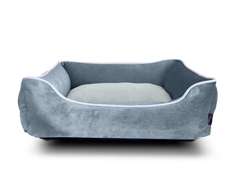 LUXE Steel Blue VELVET Luxury Dog Bed, Machine Washable, Pet Bed, Dog Gift, Premium Dog Bed, Small to Medium Sized Dogs, Plush Fleece Base