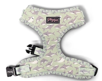 Barky Sharky Adjustable Puppy or Dog Harness with Optional Matching Dog Lead, Sizes XS to XL, The Perfect Dog Gift, Padded Mesh Lining