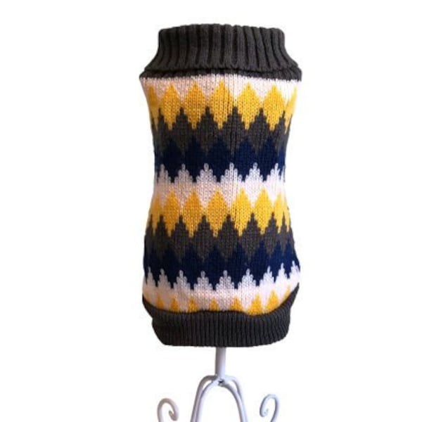 Yellow Diamond Dog Sweater - Patterned Dog Jumper - XS to XXL - RichPaw