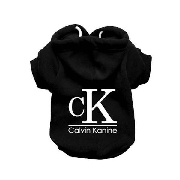 CALVIN KANINE Felpa con cappuccio per cani - Maglione per cani - Maglione per cani - Abbigliamento per cani stampato - Felpa con cappuccio per cani nera