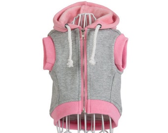 Pink and Grey Zip Dog Hoodie - Zip Through Dog Sweater - Pink and Grey Dog Jumper - Dog/Puppy Clothing