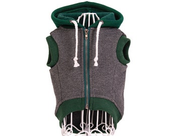 Green and Grey Zip Dog Hoodie - Zip Through Dog Sweater - Green and Grey Dog Jumper - Dog/Puppy Clothing