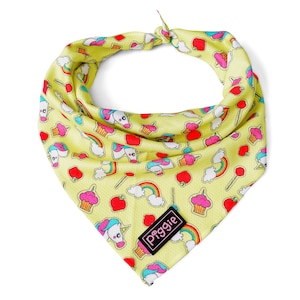 PUPCAKES AND RAINBOWS Dog Bandana - Classic Triangular Tie-On Dog Bandana - Unicorn Design Dog Bandana - Quality Dog Accessories