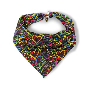 A WORK OF HEART Dog Bandana - Classic Triangular Tie-On Dog Bandana - Heart Design Dog Bandana - Quality Dog Accessories - Pride Inspired