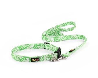 Dog Collar and Matching Lead Set - Green Floral Cotton Canvas - Designed by RichPaw - Green Dog Collar and Dog Leash - Puppy and Dog