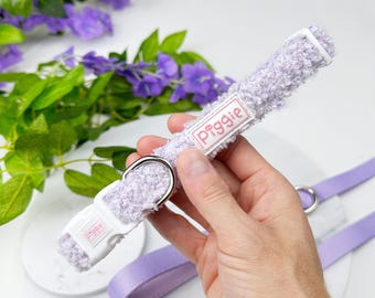 Teddy Fleece Dog Collar: Lilac Dog or Puppy Collar, XS - L, with Optional Matching Accessories