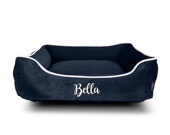 Cama personalizada para perro: Cama de lujo para perro LUXE Black VELVET, lavable a máquina, con nombre, regalo para perro, cama premium para perro, base de felpa polar.