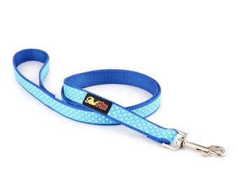 Blue Polka Dot Dog Lead - Puppy and Dog - Spotti by RichPaw - Matching Blue Dog Collars Available