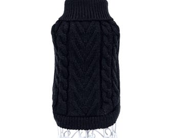 Black Cable Knit Dog Sweater: Knitted Sweatshirt for Dog or Puppy, Warm Winter Dog Clothing, XS to 4XL