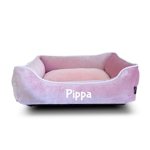 Personalised Dog Bed, LUXE Pink VELVET Luxury Dog Bed, Machine Washable, Pet Bed, Premium Dog Gift, Plush Fleece Base, Dog Birthday