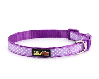 Purple Polka Dot Dog Collar and Matching Lead Available - Puppy and Dog - Spotti by RichPaw - Purple Dog Collars