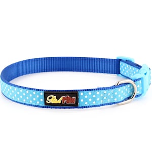 Blue Polka Dot Dog Collar and Matching Lead Available - Puppy and Dog - Spotti by RichPaw - Blue Dog Collars