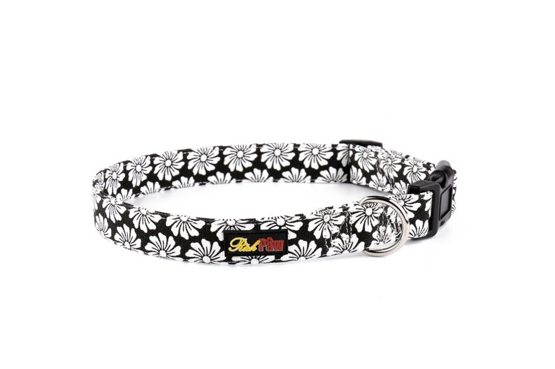 Dog Collar and Matching Lead Set Black Floral Cotton Canvas Etsy UK