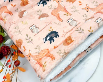 Woodland Friends Dog Blanket: LUXURY Dog Gift, Machine Washable, One Size, 100cm x 70cm, Super Soft Fleece with White Plush Fleece Lining