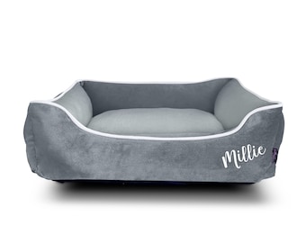 Personalised Dog Bed, LUXE Grey VELVET Luxury Dog Bed, Machine Washable, Pet Bed, Dog Gift, Premium Dog Bed, Plush Fleece Base