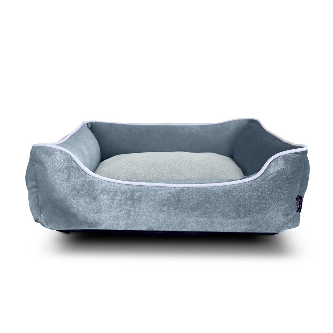 LUXE Steel Blue VELVET Luxury Dog Bed, Machine Washable, Pet Bed, Dog