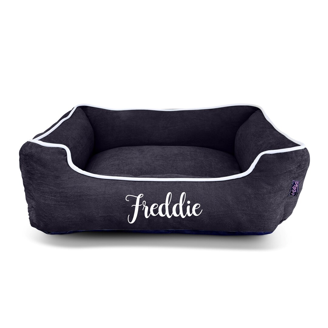 Personalised Dog Bed, BLACK Corduroy LUXURY Dog Bed, Machine Washable