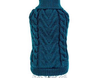 Teal Zopfmuster Hundepullover: Gestricktes Sweatshirt für Hunde, warmer Winter Hundebekleidung, XS bis 4XL