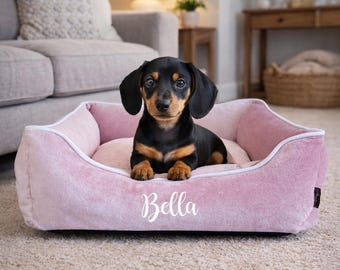 Pink Personalized Dog Bed, Soft Dog Bed with Name, Custom Dog Bed, Velvet Dog Bed, Corduroy Dog Bed, Custom Pet Gifts