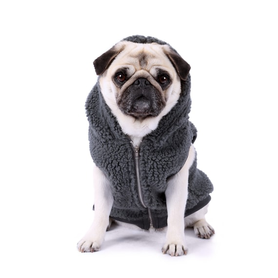Grey Sherpa Dog Jacket with Zip - Winter Dog Jacket - Soft Sherpa Dog Coat - Dog/Puppy Clothing