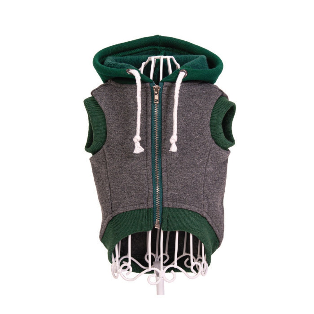 Green and Grey Zip Dog Hoodie Zip Through Dog Sweater Green and Grey