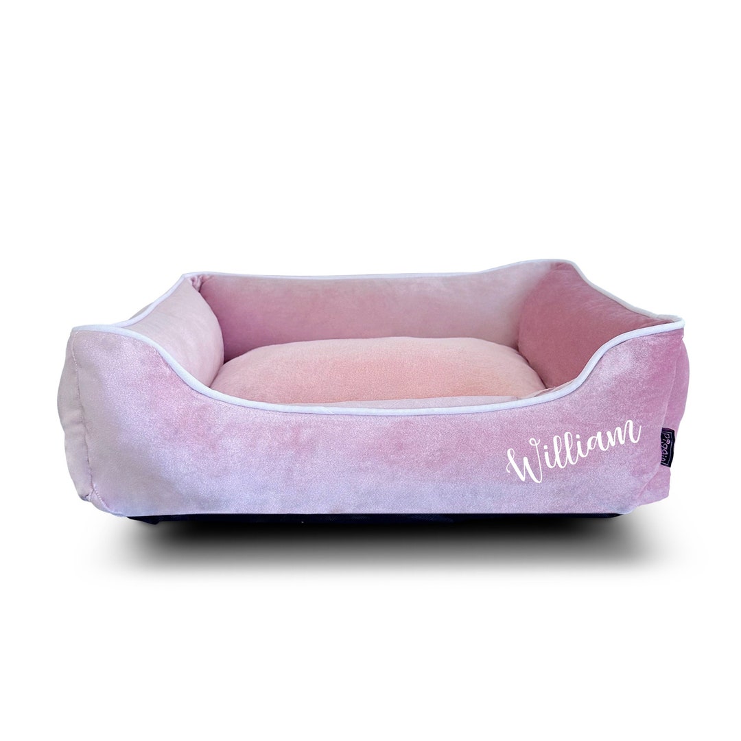 Personalised Dog Bed LUXE Pink VELVET Luxury Dog Bed Machine Washable Pet Bed Dog Gift Premium Dog Bed Plush Fleece Base Puppy Bed Etsy UK
