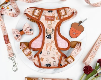 Arnés para perros Woodland Friends: Arnés ajustable para perros o cachorros con asa, tallas XS a XL, secado rápido, forro de malla, accesorios a juego opcionales.