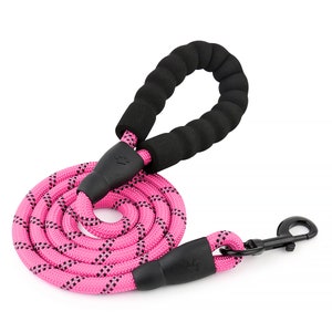 Pink Reflective Rope Dog Lead - Puppy and Dog - Padded Handle and Reflective Dog Lead by RichPaw