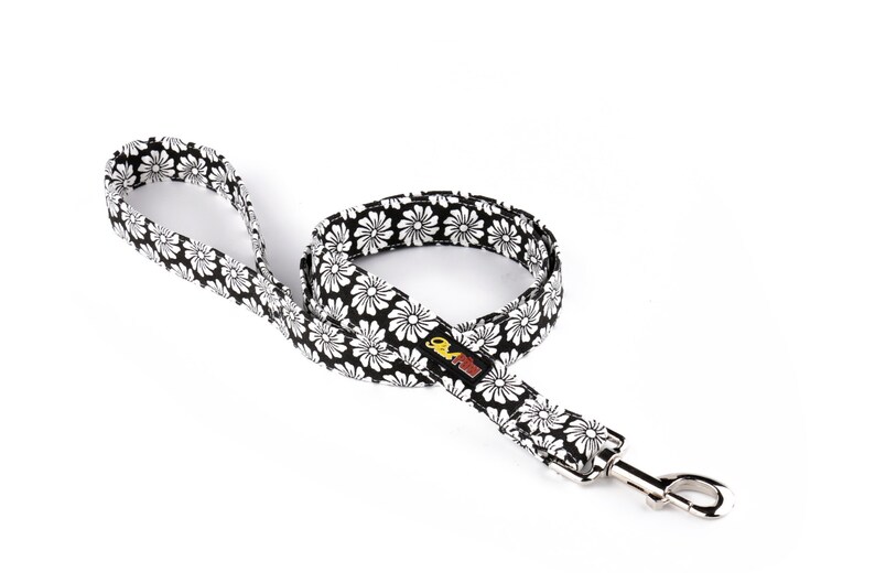 Dog Collar and Matching Lead Set Black Floral Cotton Canvas Etsy UK