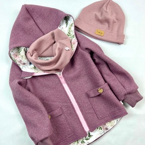 Walkjacke in pflaume aus 100% Schurwolle, voll gefüttert, Kinderjacke, Winterjacke, Wolljacke Bild 3