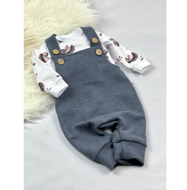 Denim blue dungarees with body and slobber bib image 1