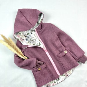 Walkjacke in pflaume aus 100% Schurwolle, voll gefüttert, Kinderjacke, Winterjacke, Wolljacke Bild 2