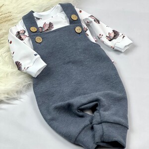 Denim blue dungarees with body and slobber bib image 9