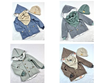 Wool jacket with coconut buttons, freely selectable color combination, winter jacket made of 100% new wool