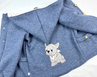 Walk jacket in denim blue mottled made of 100% new wool, fully lined, children's jacket, winter jacket, woolen jacket