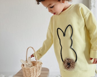 oversized Waffel Sweater in vielen Farben mit Hoppelhase und Bommelschwänzchen